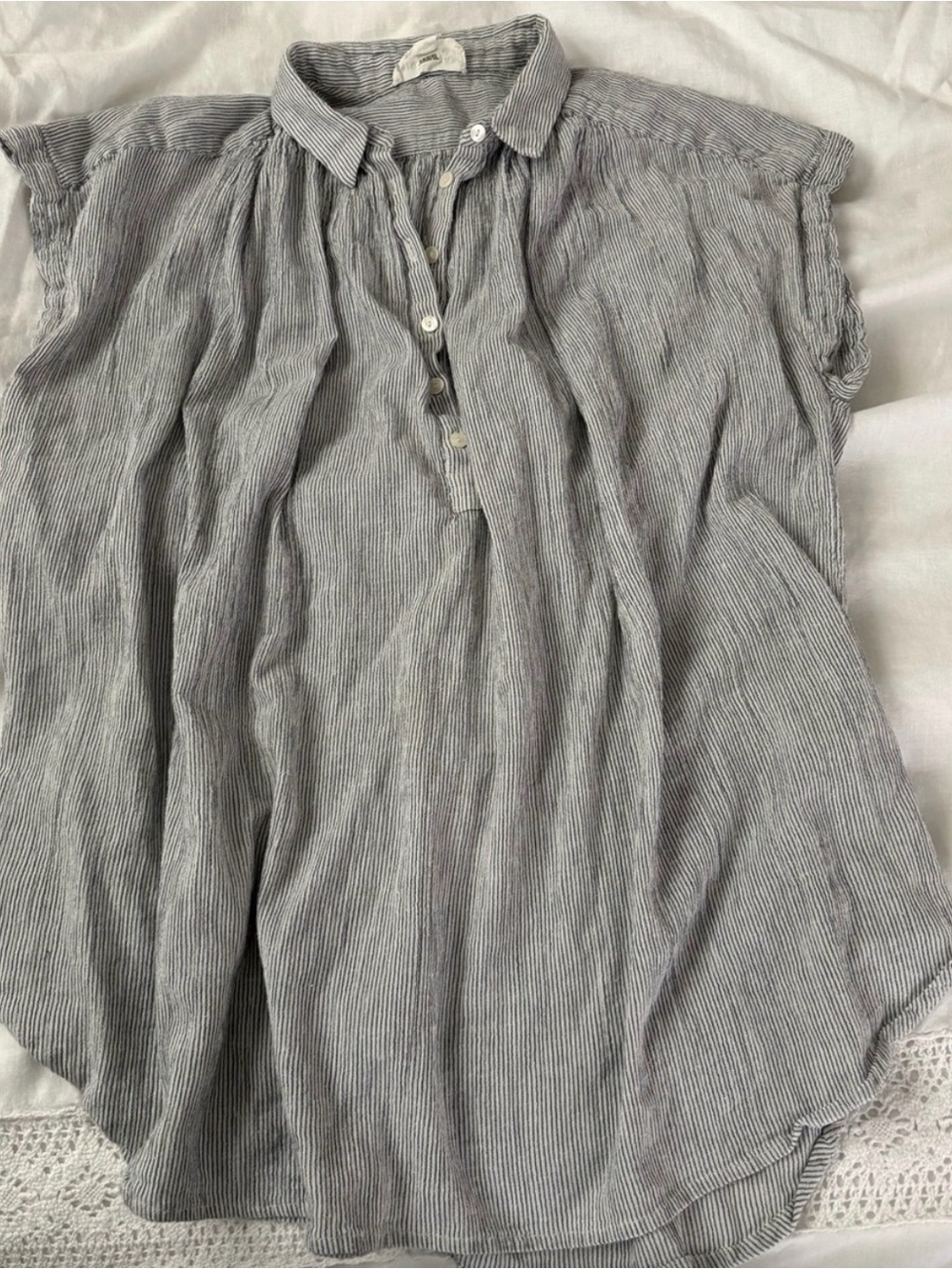 Nili Lotan Normandy Gray White Striped Cotton Pullover Top Small